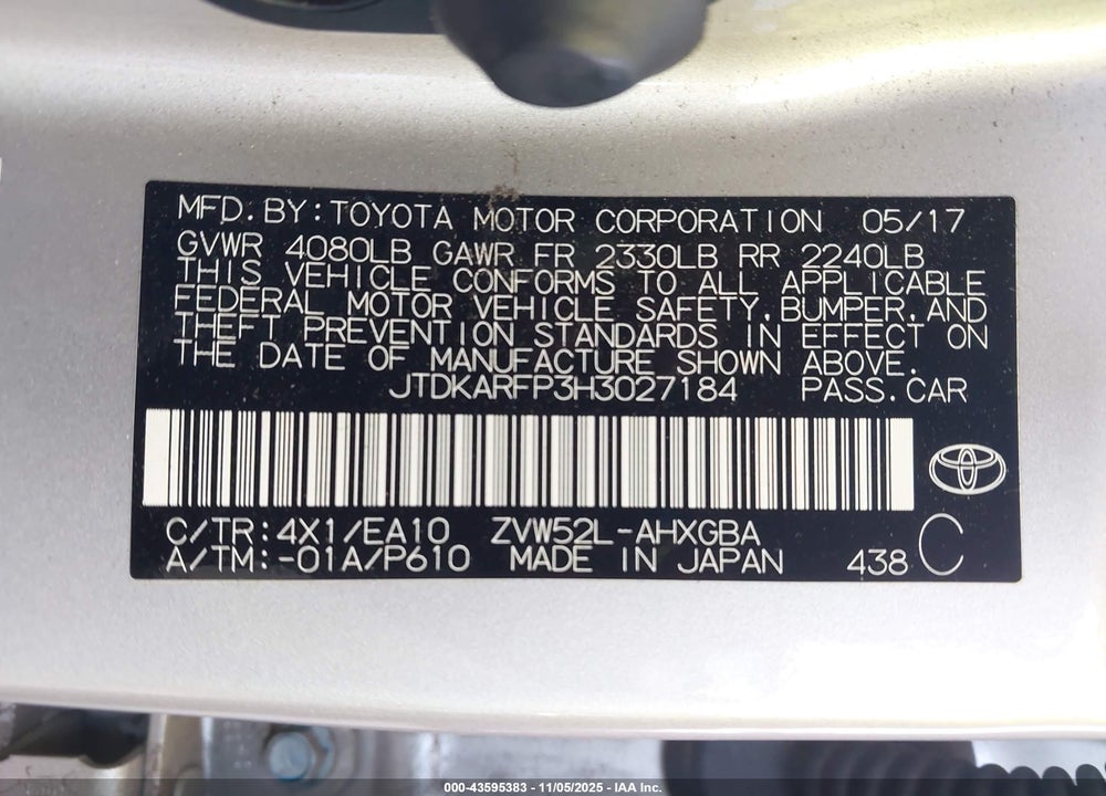 2017 TOYOTA PRIUS PRIME PREMIUM VIN: JTDKARFP3H3027184