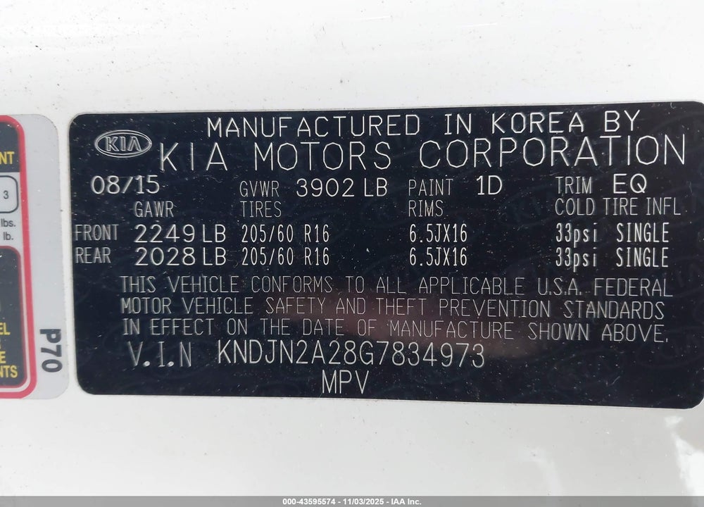 2016 KIA SOUL VIN: KNDJN2A28G7834973