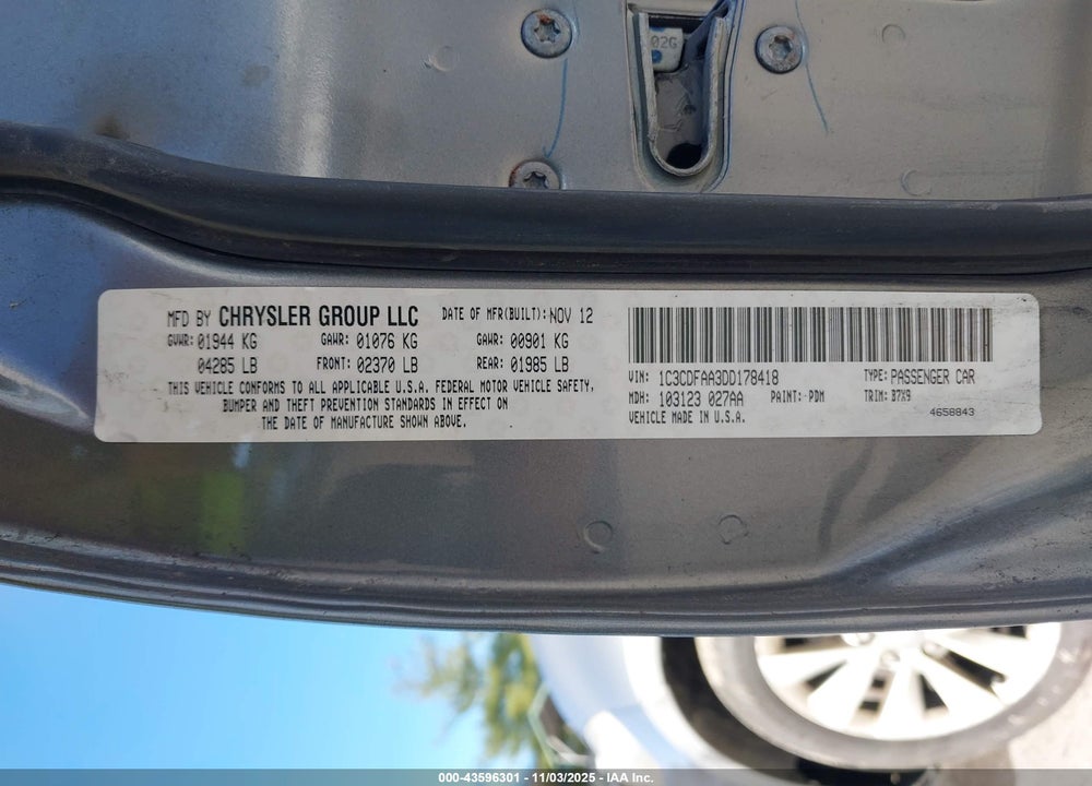 2013 DODGE DART SE VIN: 1C3CDFAA3DD178418