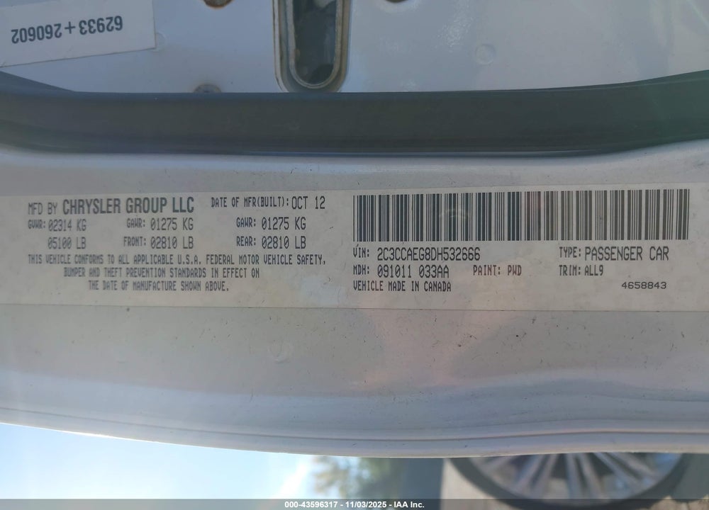2013 CHRYSLER 300C VIN: 2C3CCAEG8DH532666