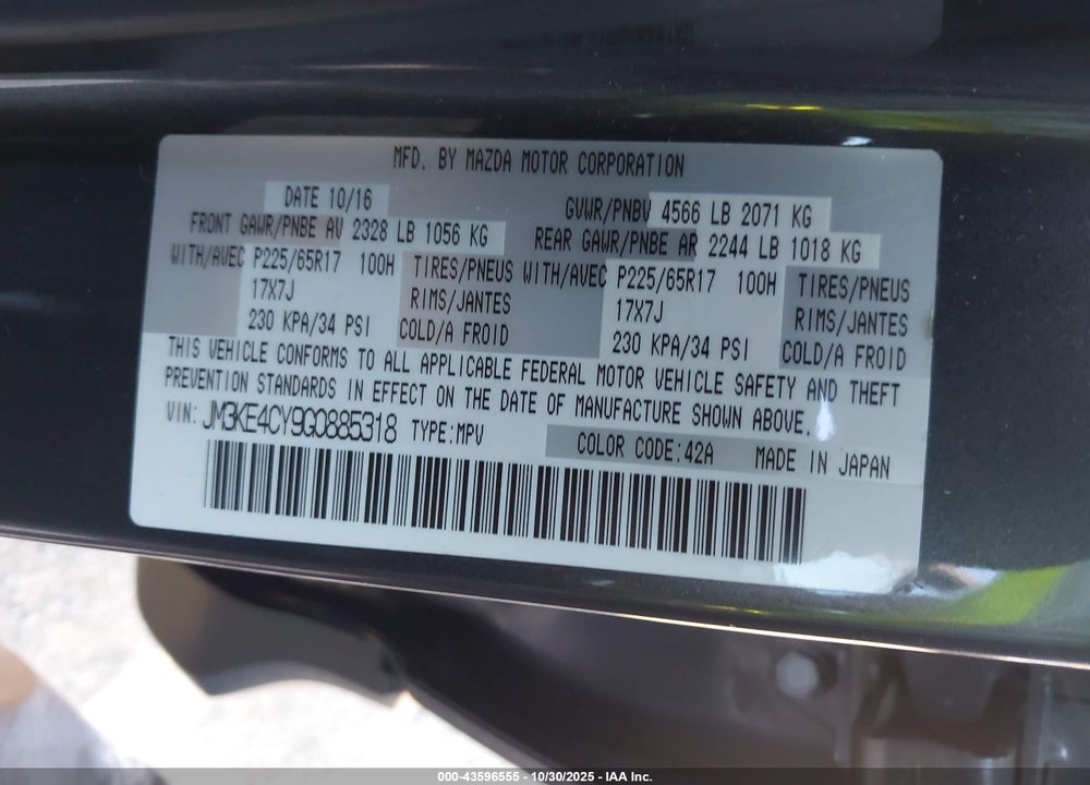 2016 MAZDA CX-5 VIN: JM3KE4CY9G0885318