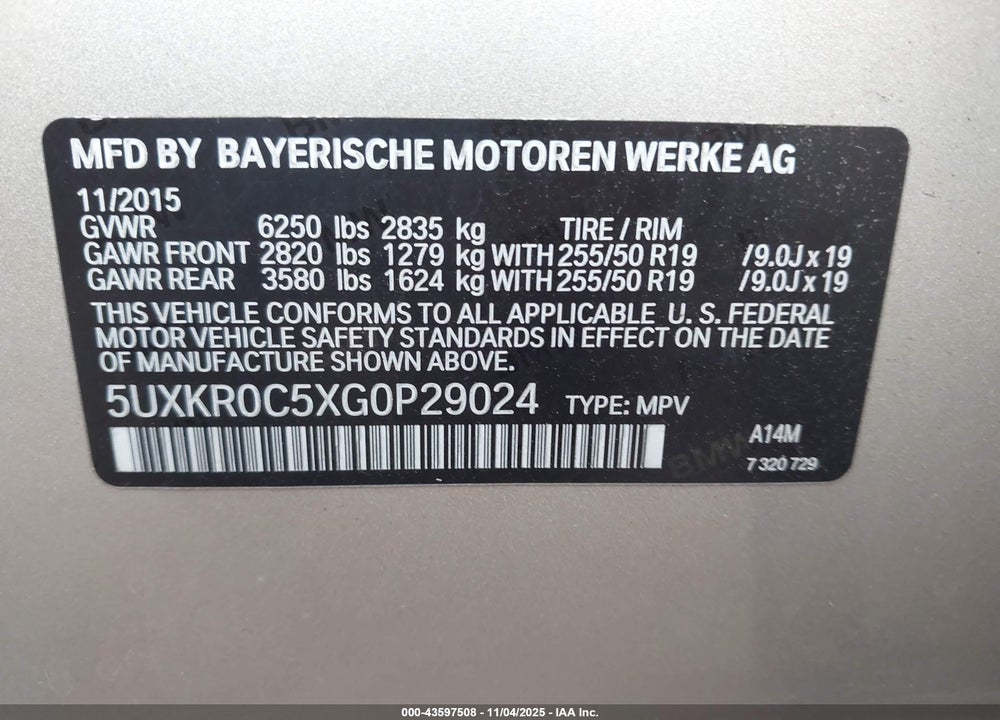 2016 BMW X5 XDRIVE35I VIN: 5UXKR0C5XG0P29024