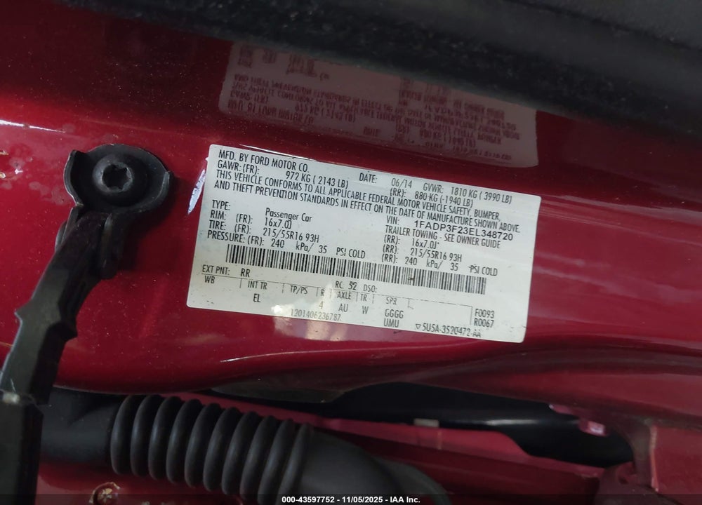 2014 FORD FOCUS SE VIN: 1FADP3F23EL348720
