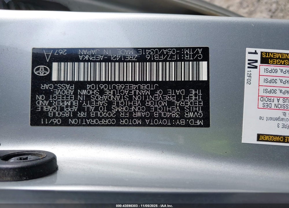 2011 TOYOTA COROLLA VIN: JTDBU4EE6BJ106104