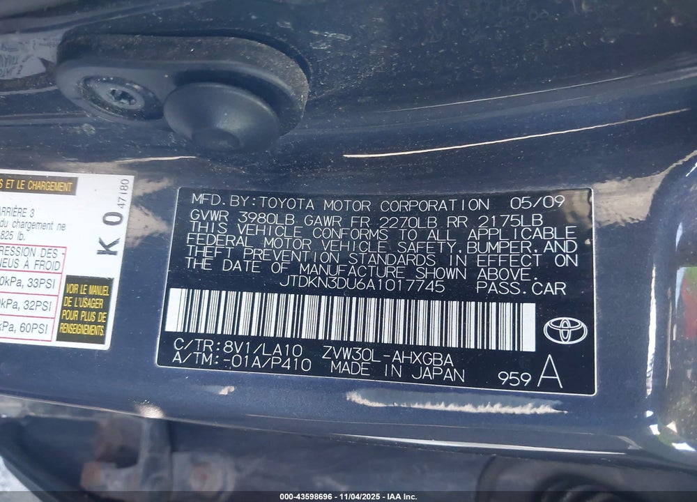 2010 TOYOTA PRIUS V VIN: JTDKN3DU6A1017745