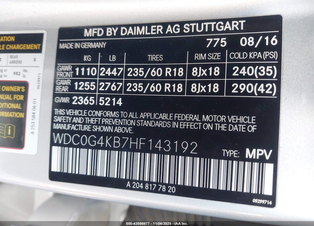2017 MERCEDES-BENZ GLC 300 4MATIC VIN: WDC0G4KB7HF143192