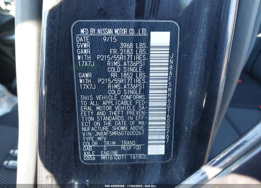 2016 NISSAN JUKE VIN: JN8AF5MR6GT600267