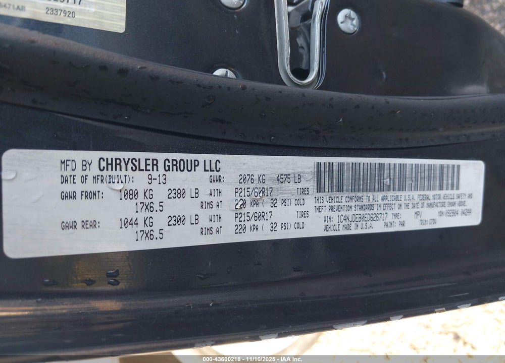 2014 JEEP COMPASS VIN: 1C4NJDEB0ED626717