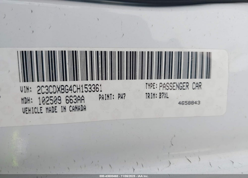 2012 DODGE CHARGER SE VIN: 2C3CDXBG4CH153361