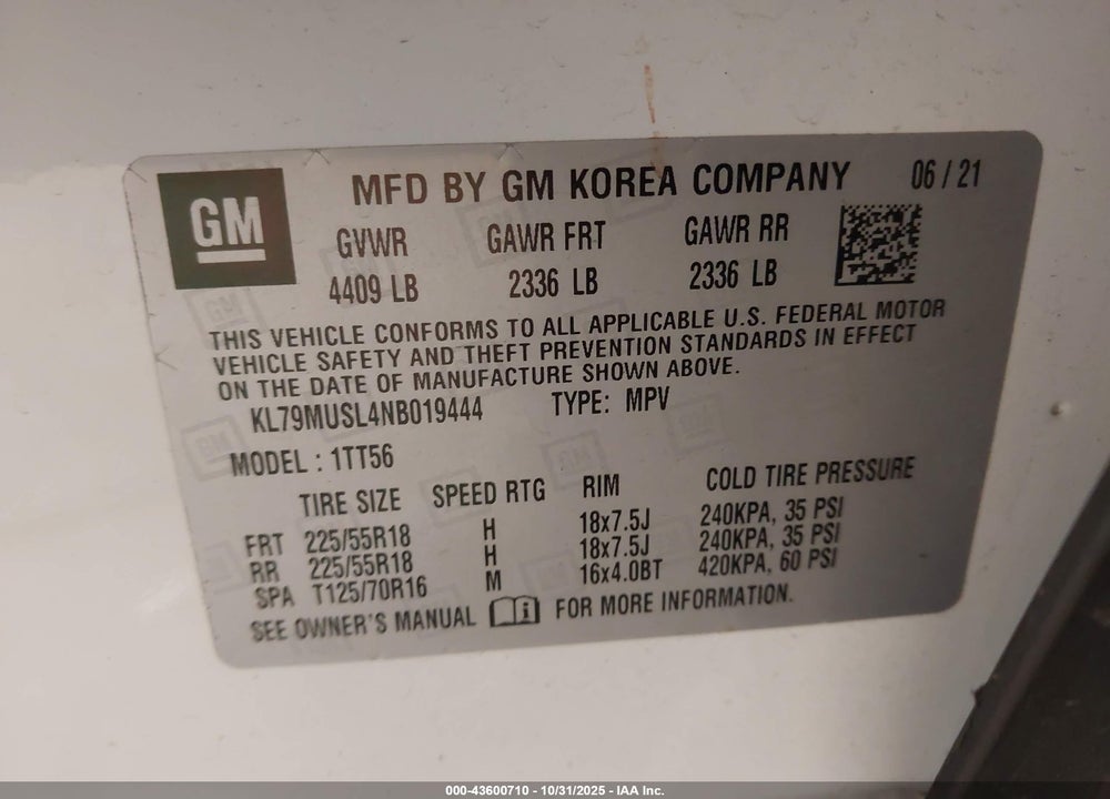 2022 CHEVROLET TRAILBLAZER AWD RS VIN: KL79MUSL4NB019444