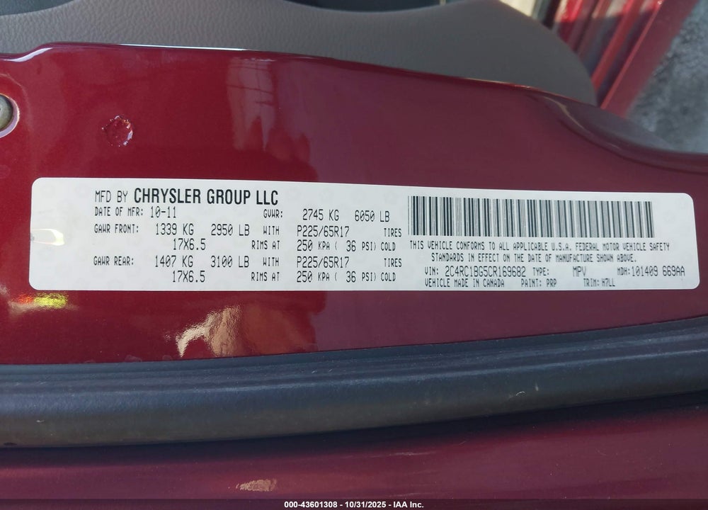 2012 CHRYSLER TOWN & COUNTRY TOURING VIN: 2C4RC1BG5CR169682