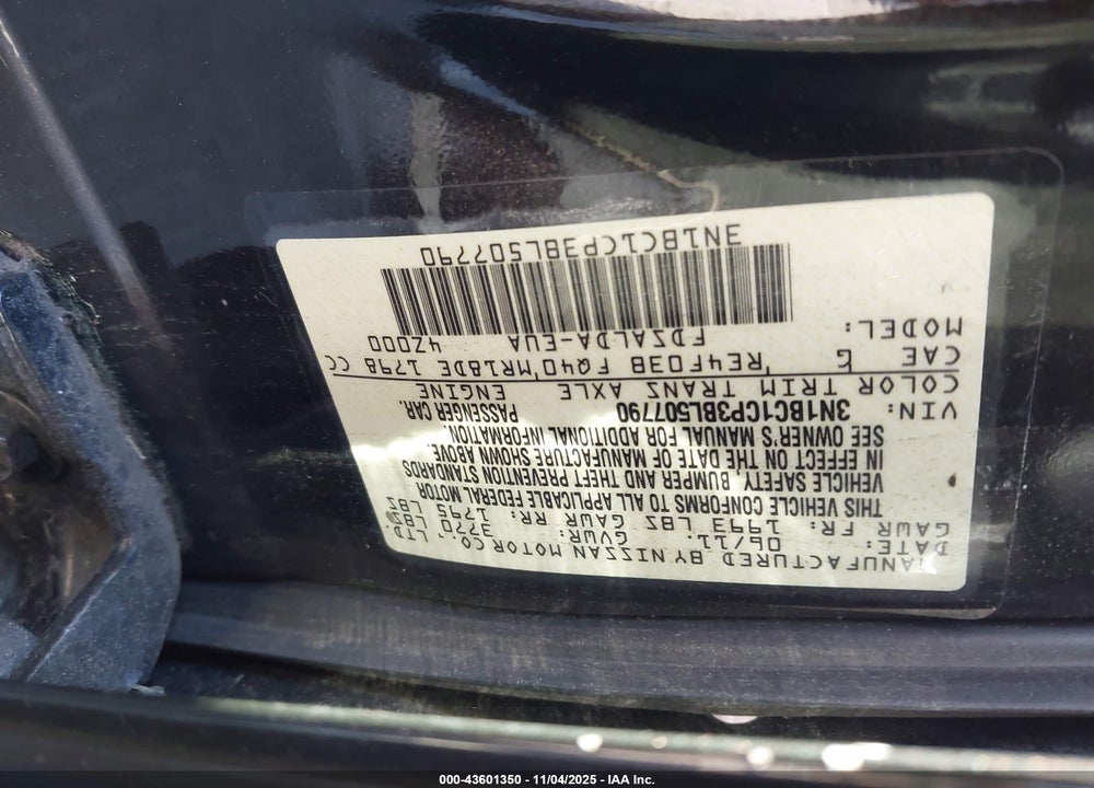 2011 NISSAN VERSA 1.8S VIN: 3N1BC1CP3BL507790