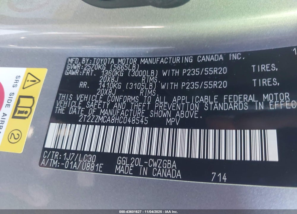 2017 LEXUS RX 350 VIN: 2T2ZZMCA8HC048545