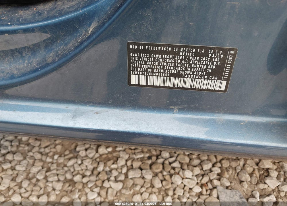 2020 VOLKSWAGEN JETTA VIN: 3VWEB7BU8LM056856