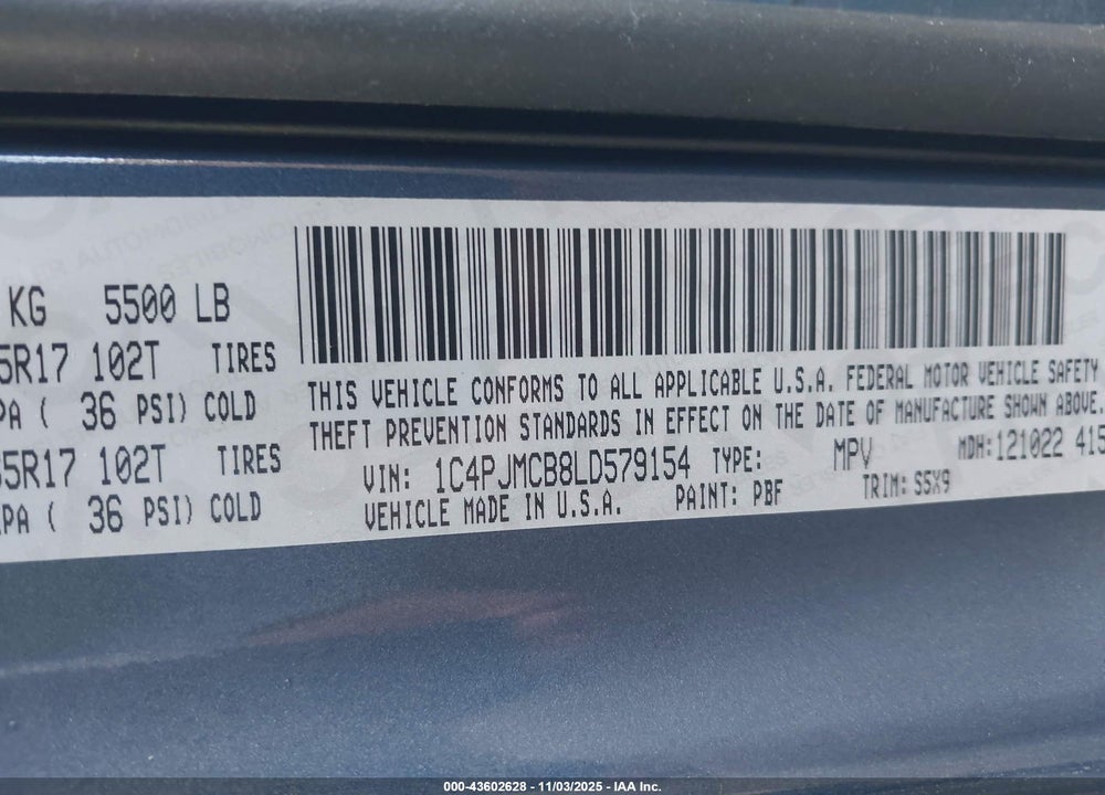 2020 JEEP CHEROKEE LATITUDE 4X4 VIN: 1C4PJMCB8LD579154