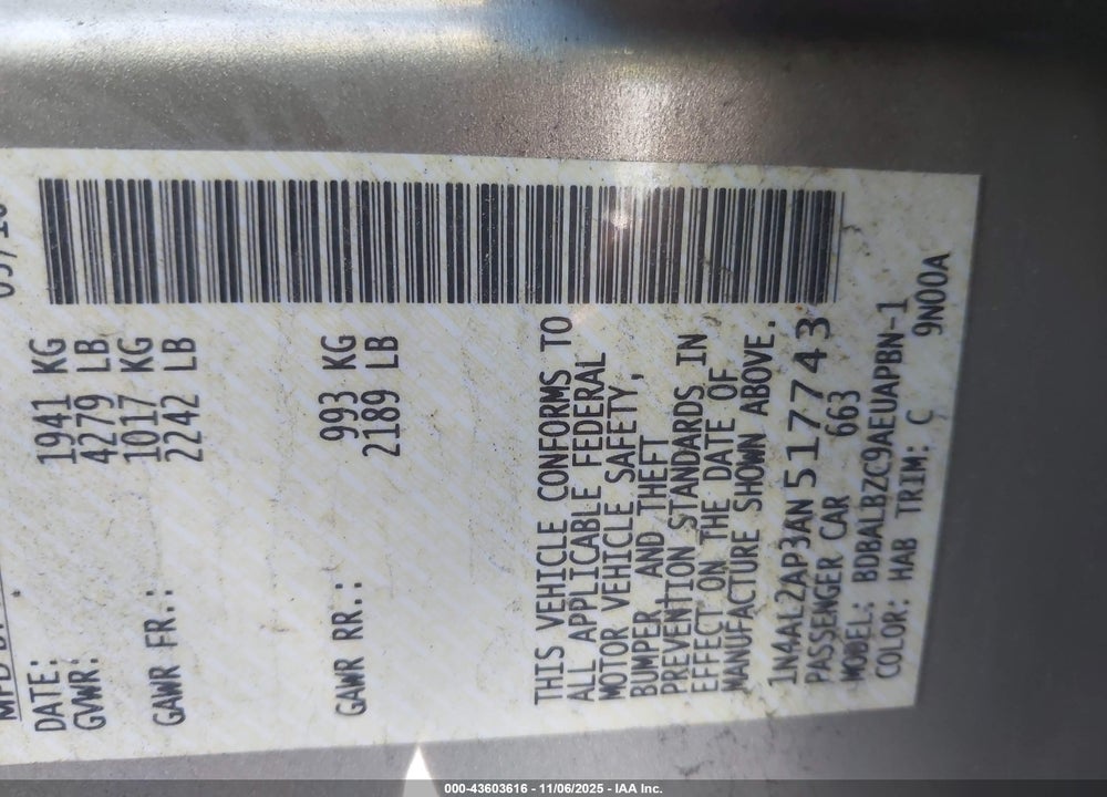 2010 NISSAN ALTIMA 2.5 S VIN: 1N4AL2AP3AN517743