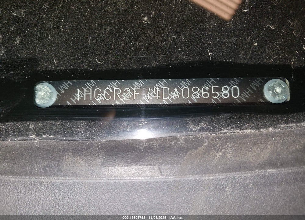 2013 HONDA ACCORD VIN: 1HGCR2F74DA086580
