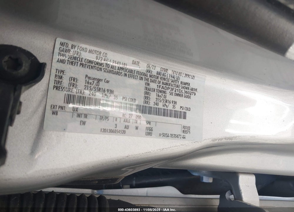 2013 FORD FOCUS SE VIN: 1FADP3F21DL360279