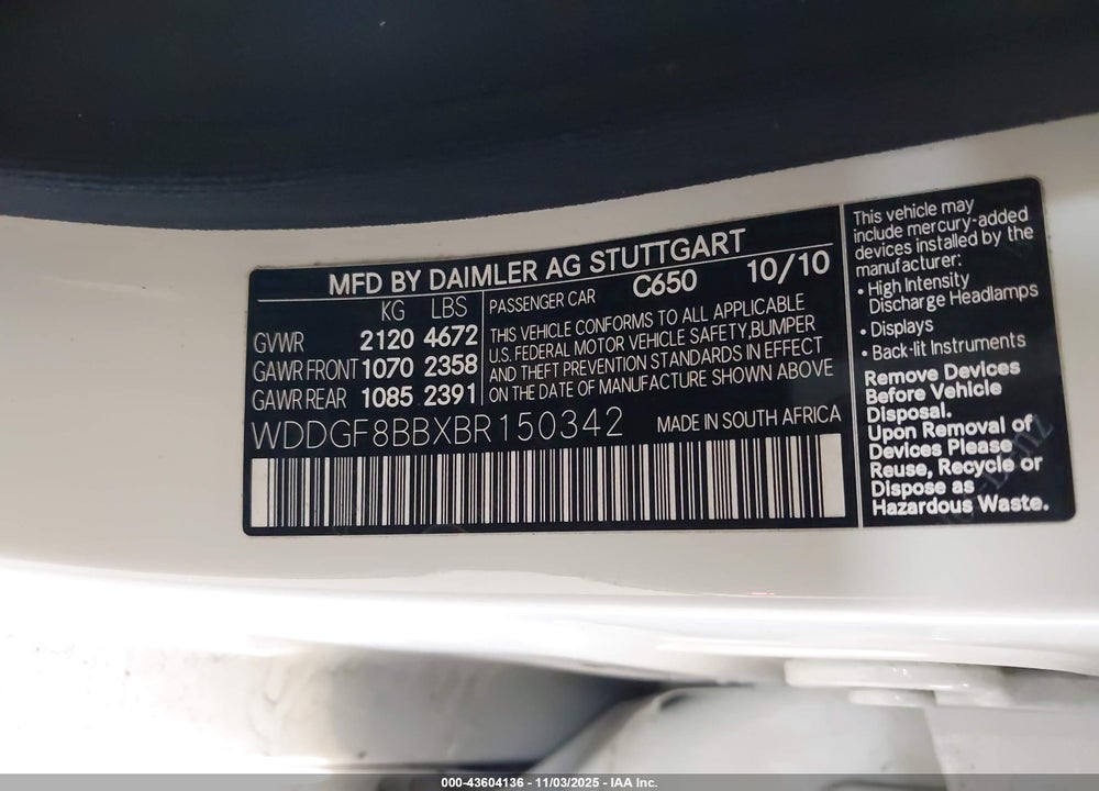 2011 MERCEDES-BENZ C 300 SPORT 4MATIC VIN: WDDGF8BBXBR150342