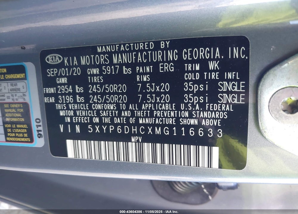2021 KIA TELLURIDE S VIN: 5XYP6DHCXMG116633
