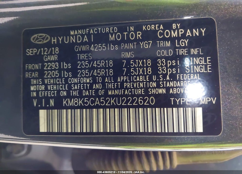 2019 HYUNDAI KONA ULTIMATE VIN: KM8K5CA52KU222620