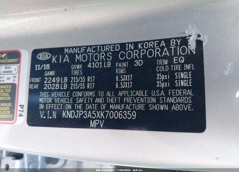 2019 KIA SOUL VIN: KNDJP3A5XK7006359