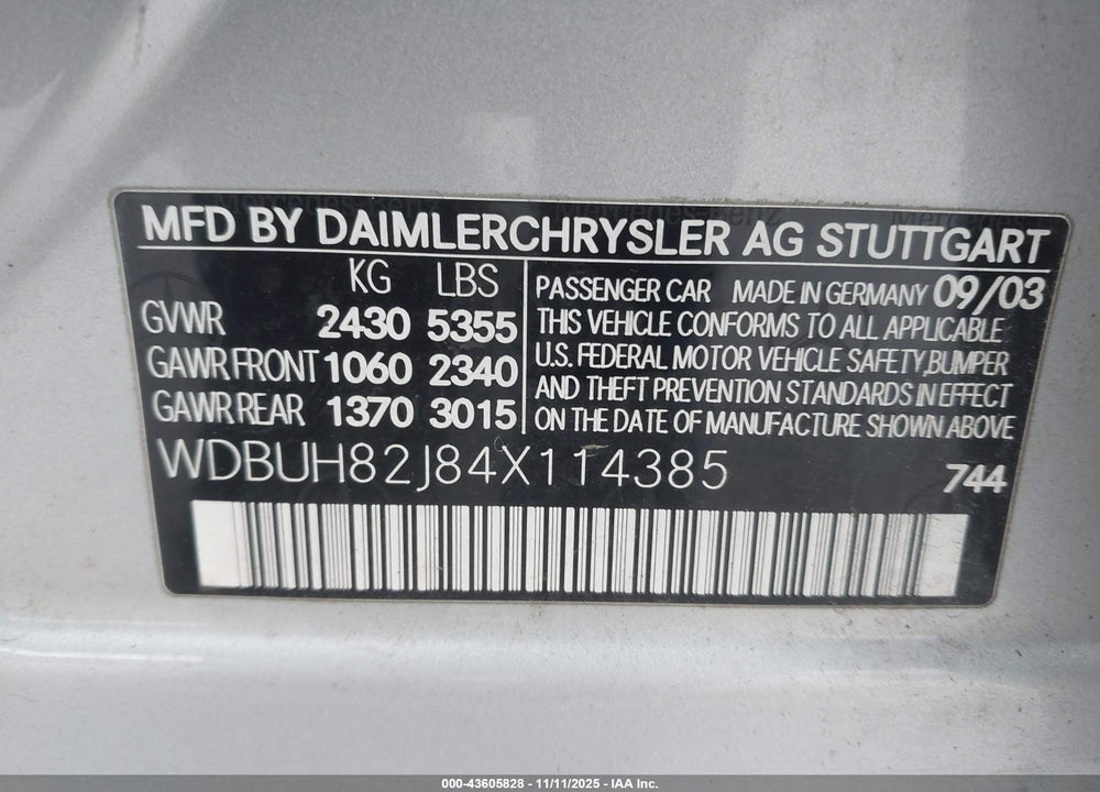 2004 MERCEDES-BENZ E 320 4MATIC VIN: WDBUH82J84X114385