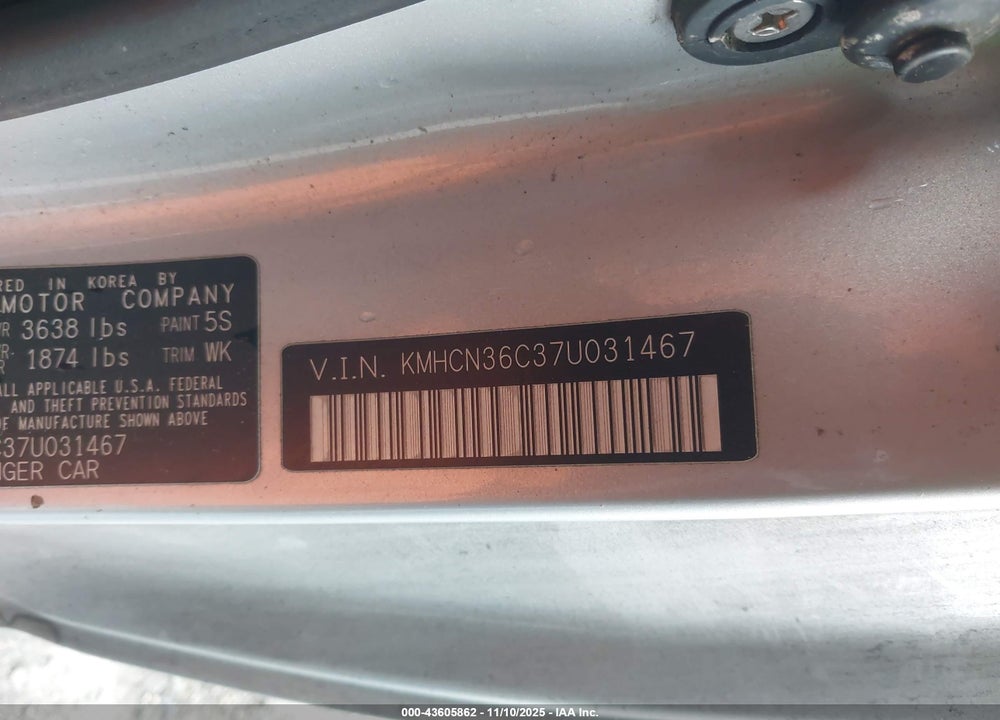 2007 HYUNDAI ACCENT SE VIN: KMHCN36C37U031467