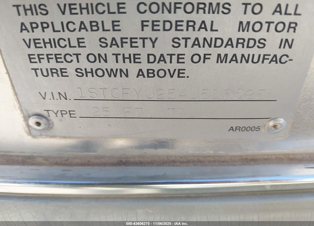 2004 AIRSTREAM OTHER VIN: 1STCFYJ254J516625