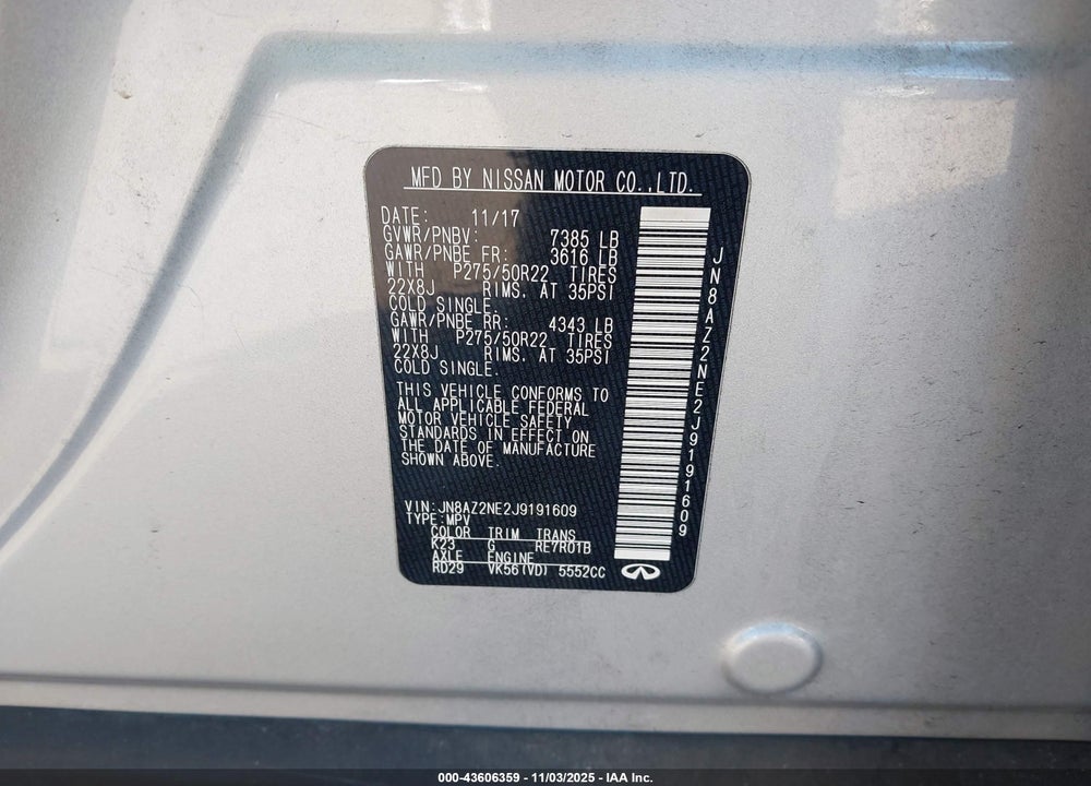 2018 INFINITI QX80 VIN: JN8AZ2NE2J9191609