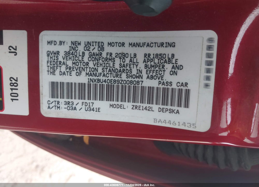 2009 TOYOTA COROLLA S VIN: 1NXBU40E89Z008087