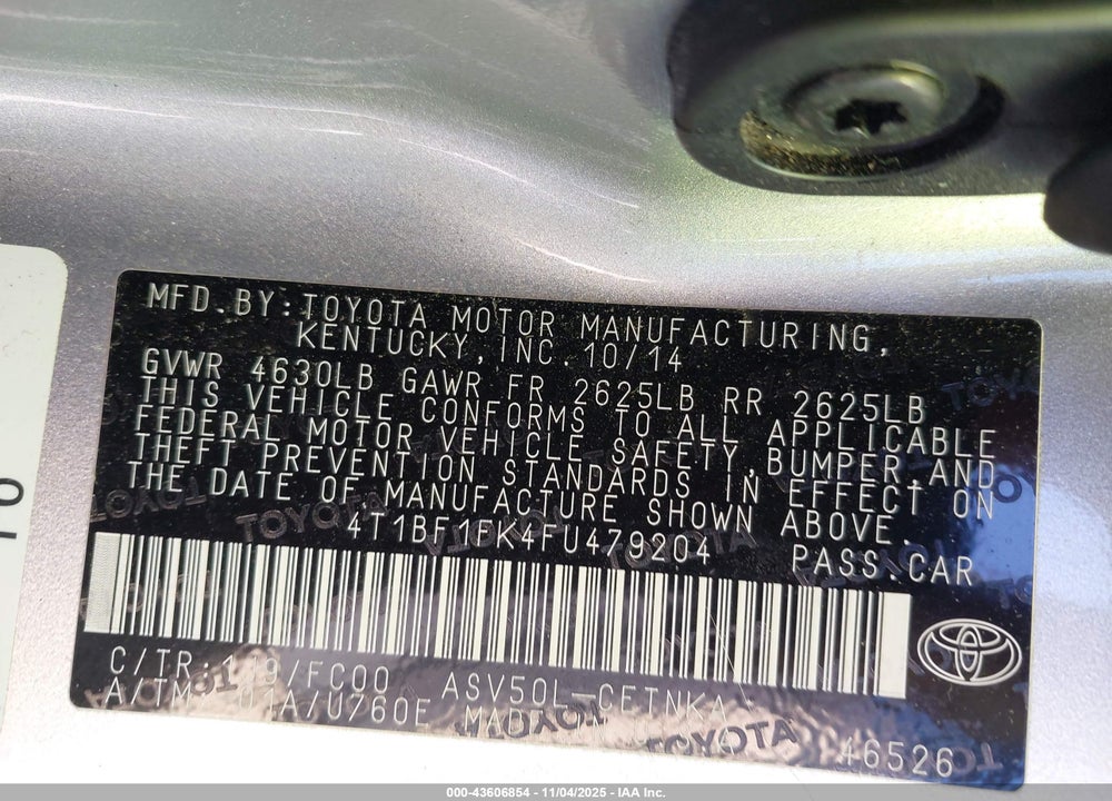 2015 TOYOTA CAMRY LE VIN: 4T1BF1FK4FU479204