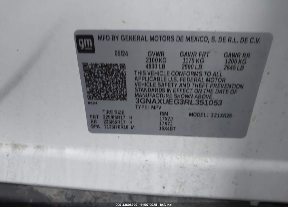 2024 CHEVROLET EQUINOX AWD LT VIN: 3GNAXUEG3RL351053
