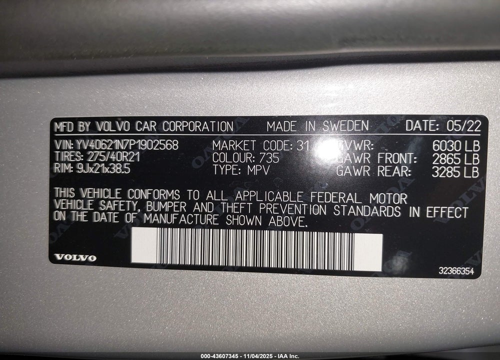 2023 VOLVO XC90 VIN: YV40621N7P1902568