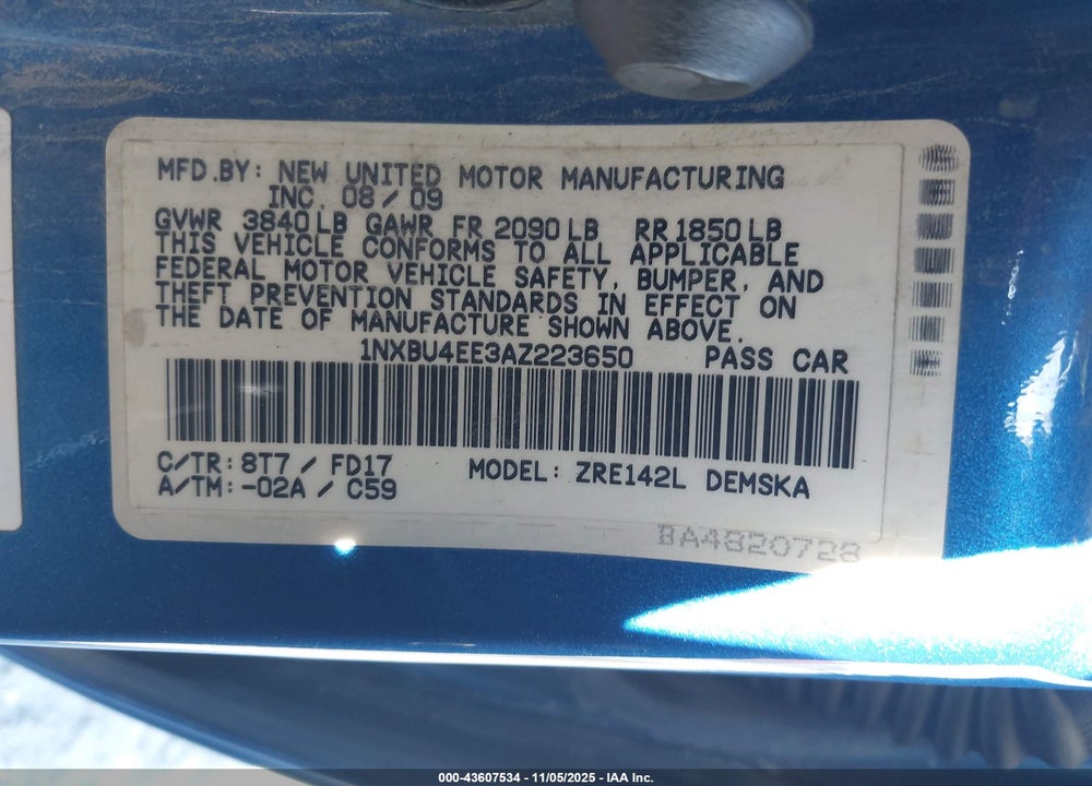 2010 TOYOTA COROLLA S VIN: 1NXBU4EE3AZ223650