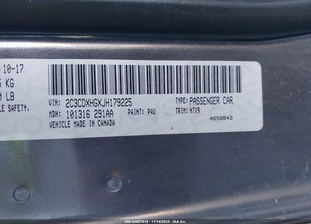 2018 DODGE CHARGER SXT PLUS RWD VIN: 2C3CDXHGXJH179225
