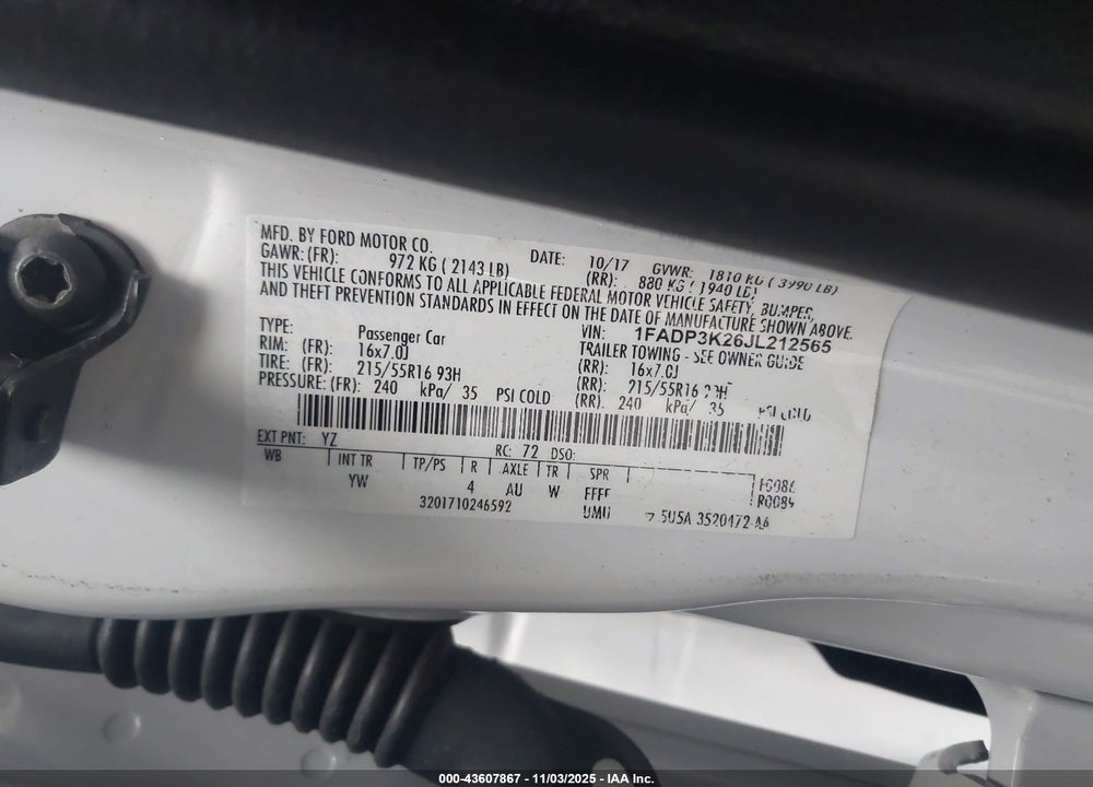 2018 FORD FOCUS SE VIN: 1FADP3K26JL212565