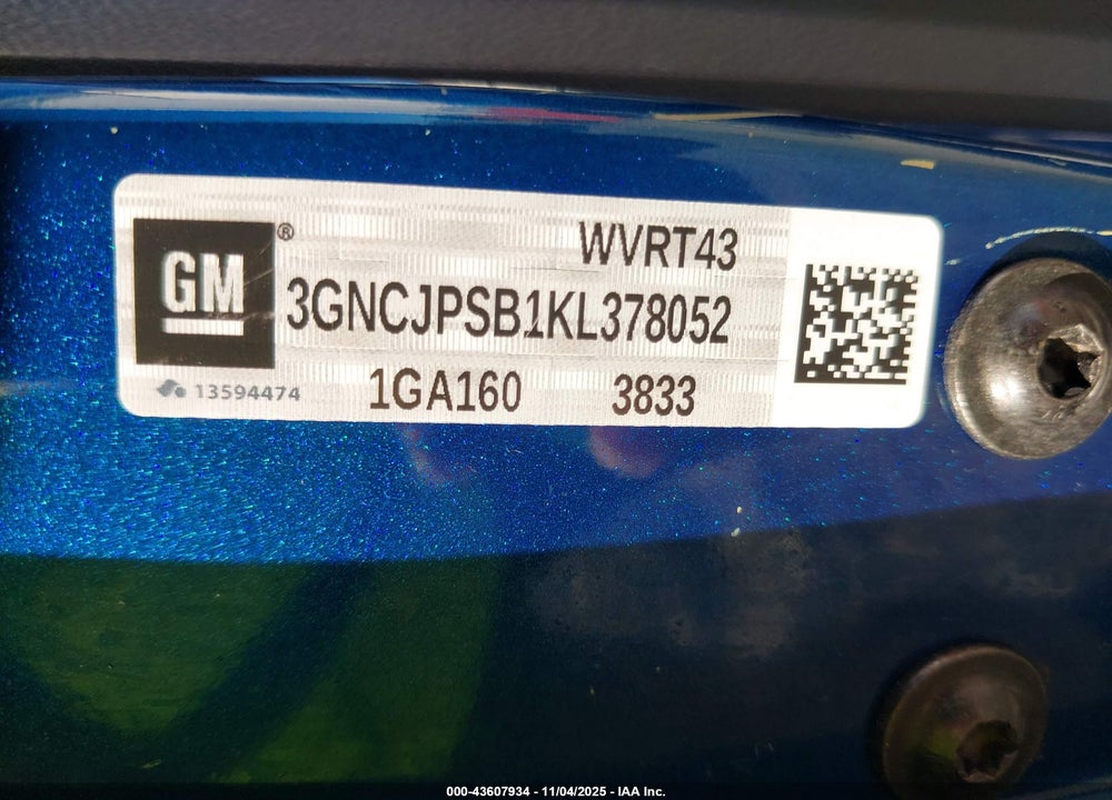 2019 CHEVROLET TRAX LT VIN: 3GNCJPSB1KL378052
