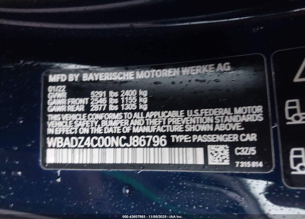 2022 BMW 8 SERIES VIN: WBADZ4C00NCJ86796
