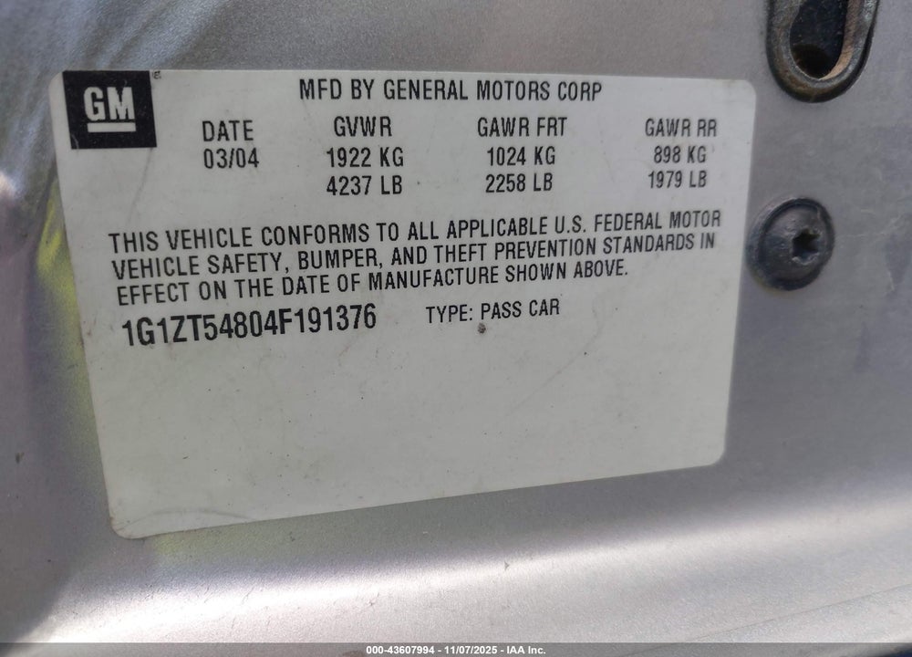 2004 CHEVROLET MALIBU LS VIN: 1G1ZT54804F191376