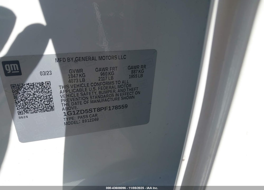 2023 CHEVROLET MALIBU FWD 1LT VIN: 1G1ZD5ST8PF178559