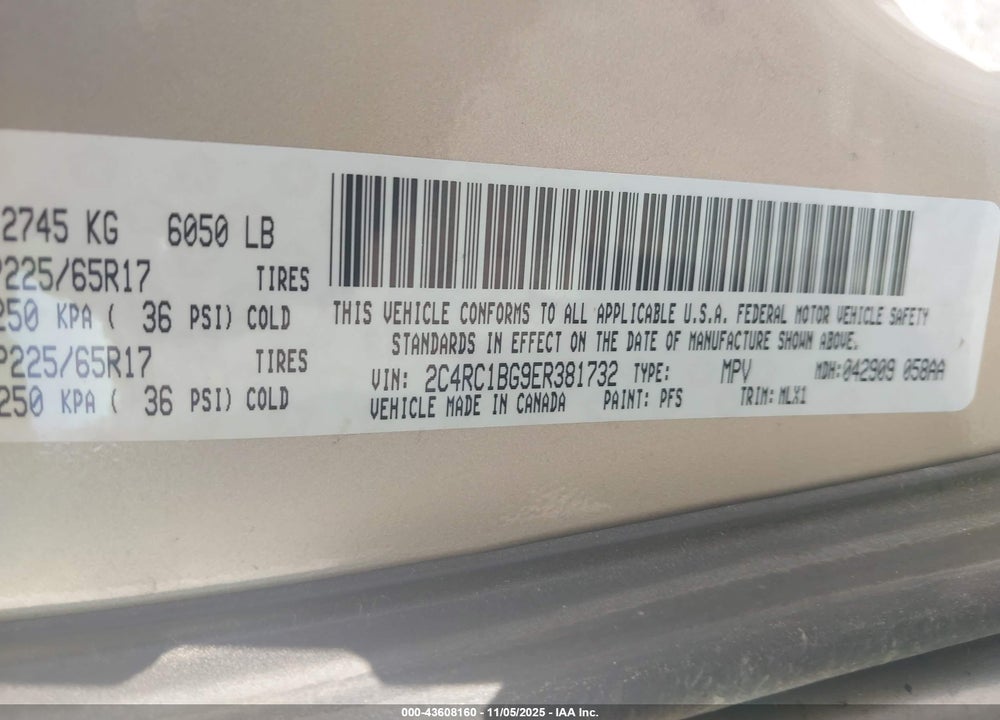 2014 CHRYSLER TOWN & COUNTRY TOURING VIN: 2C4RC1BG9ER381732