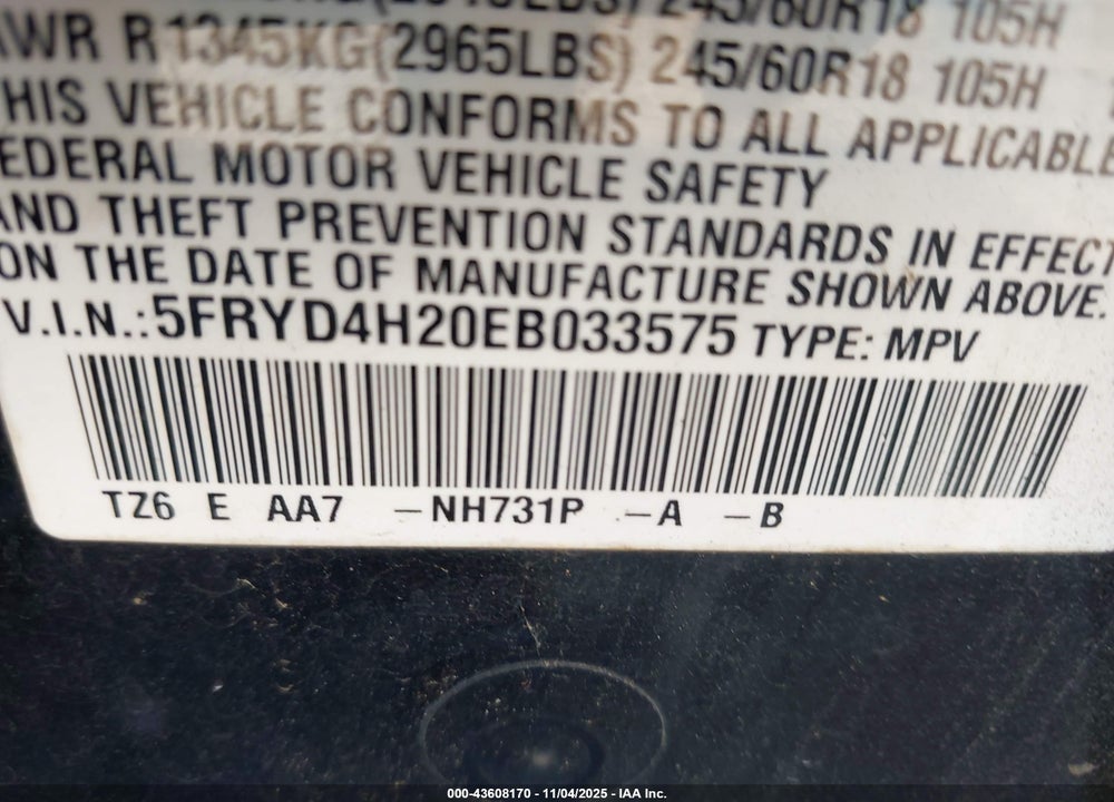 2014 ACURA MDX VIN: 5FRYD4H20EB033575