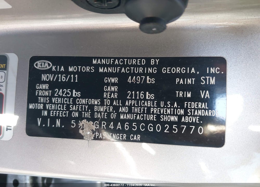 2012 KIA OPTIMA SX VIN: 5XXGR4A65CG025770