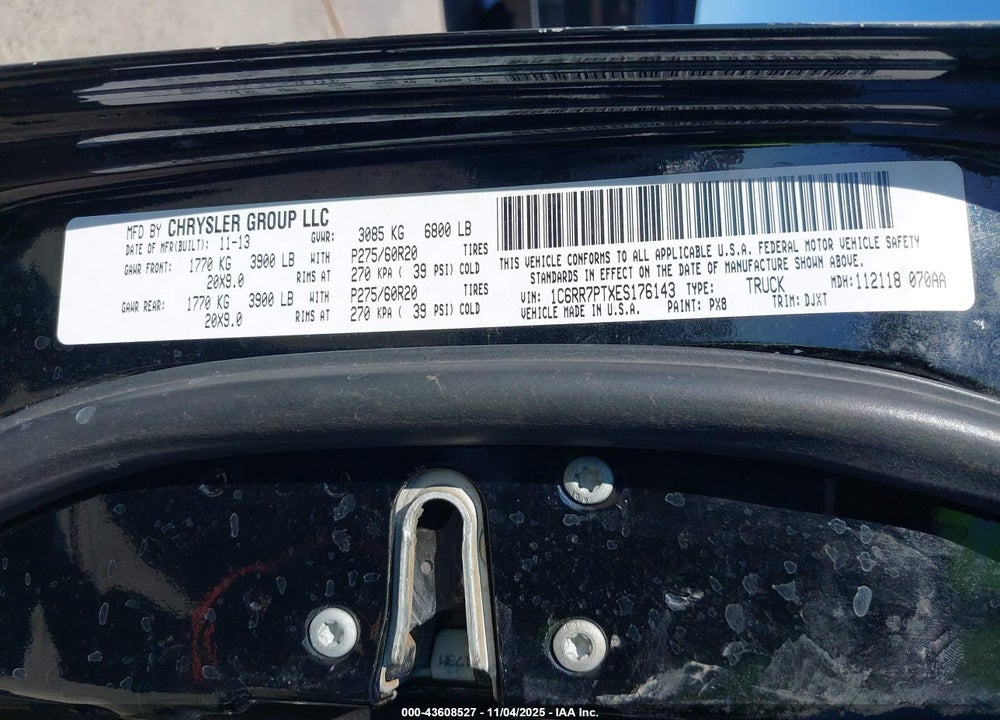 2014 RAM 1500 LONGHORN VIN: 1C6RR7PTXES176143