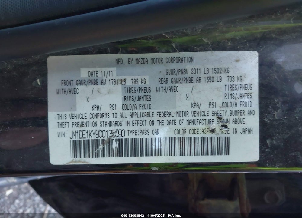 2012 MAZDA 2 VIN: JM1DE1KY9C0135090