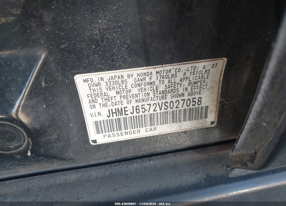 1997 HONDA CIVIC LX VIN: JHMEJ6572VS027058