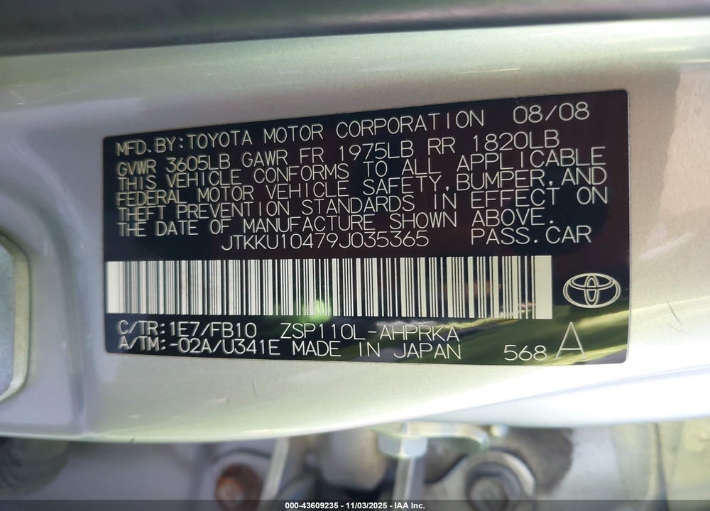 2009 SCION XD VIN: JTKKU10479J035365
