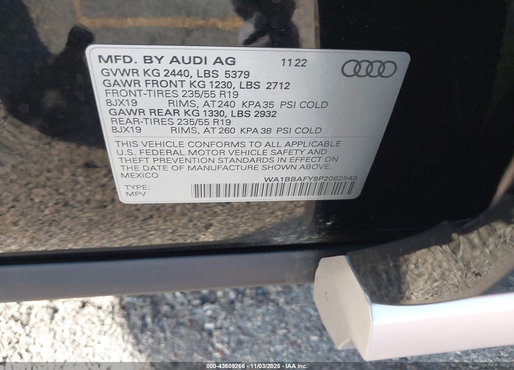 2023 AUDI Q5 VIN: WA1BBAFY8P2062549