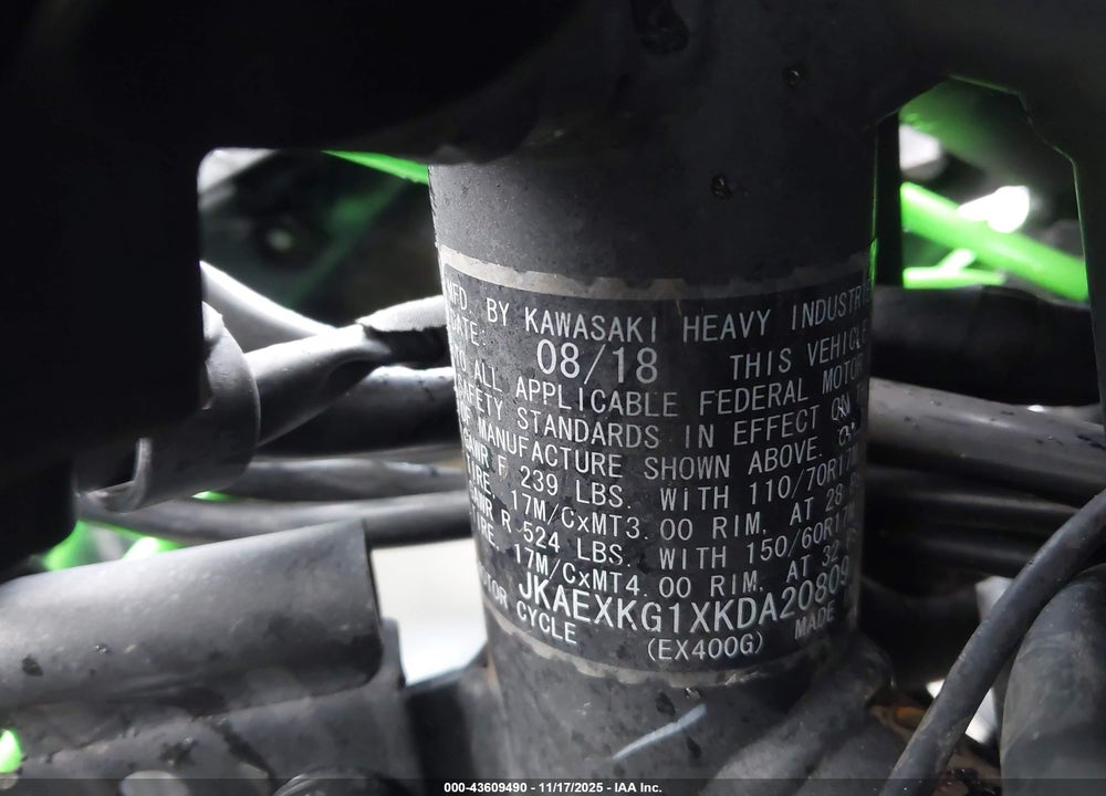 2019 KAWASAKI EX400 VIN: JKAEXKG1XKDA20809